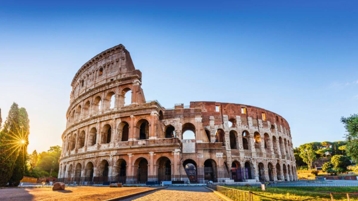The Colosseum in Rome, Italy, displays its impressive architecture and stands as a symbol of the city's rich cultural heritage.