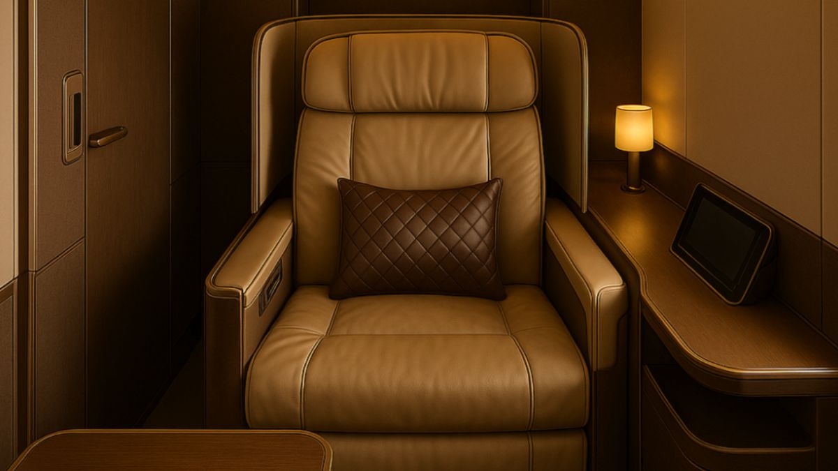 A luxurious chair in a stylish room featuring a table and a lamp, ideal for relaxing during luxury travel planning.