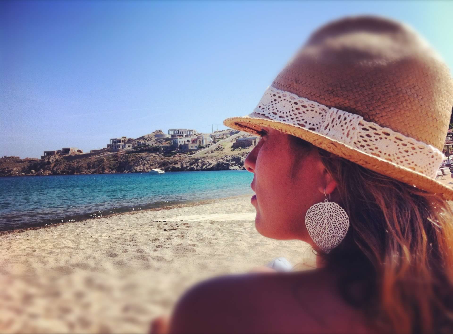 Barbie Villacis on a beach along the Mediterranean coast