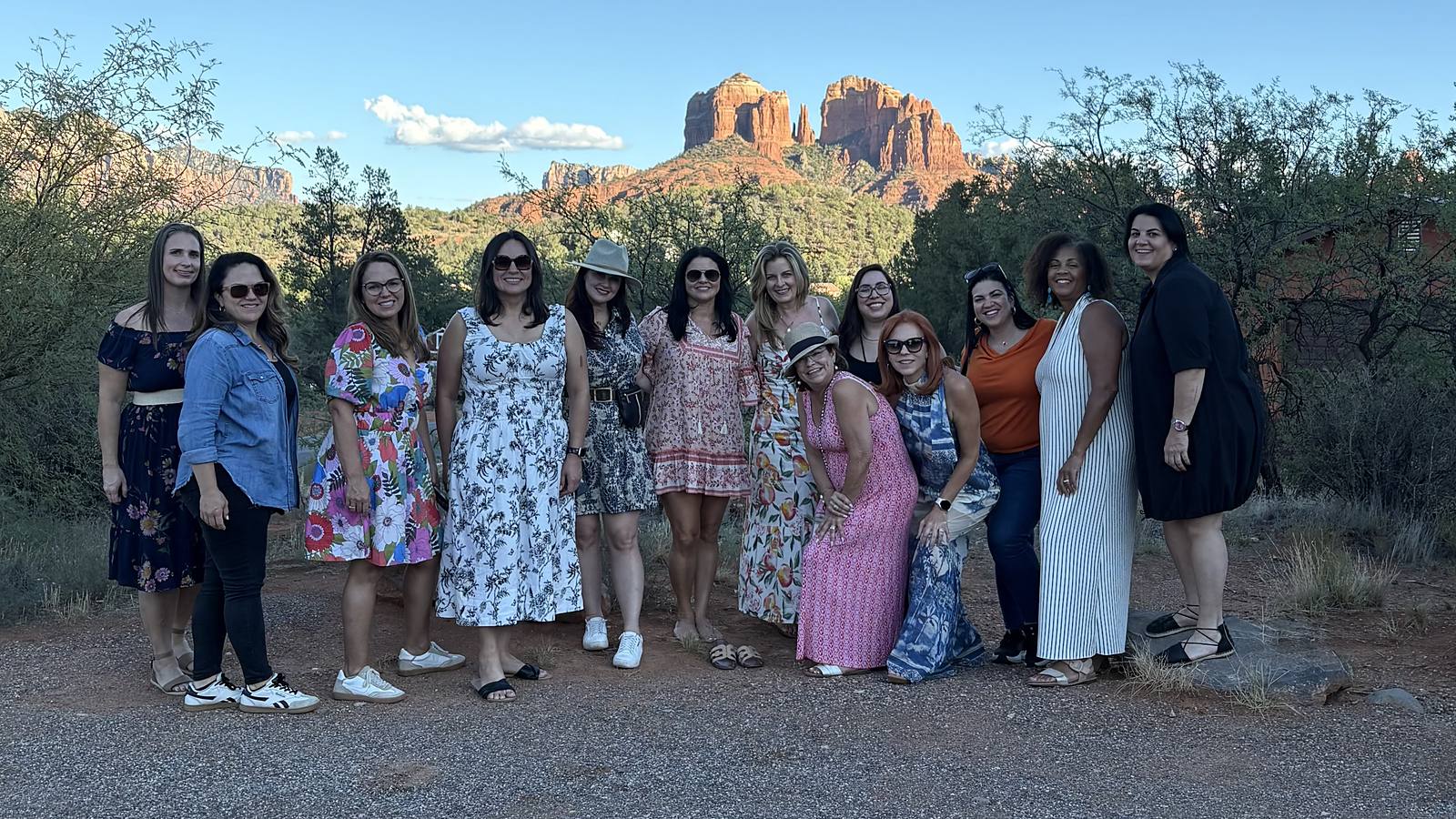 Dorian Destinations SOULcation guests gathered beneath Cathedral Rock