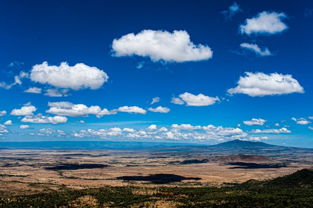View of a mountain range with clouds over northern Kenya's Samburuland