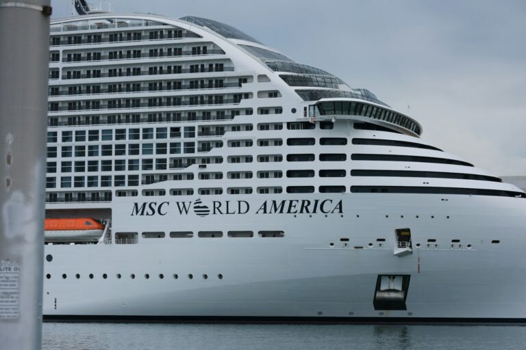 MSC World America at sea, one of the new megaships the family friendly cruise lines have built for multigenerational sailings.