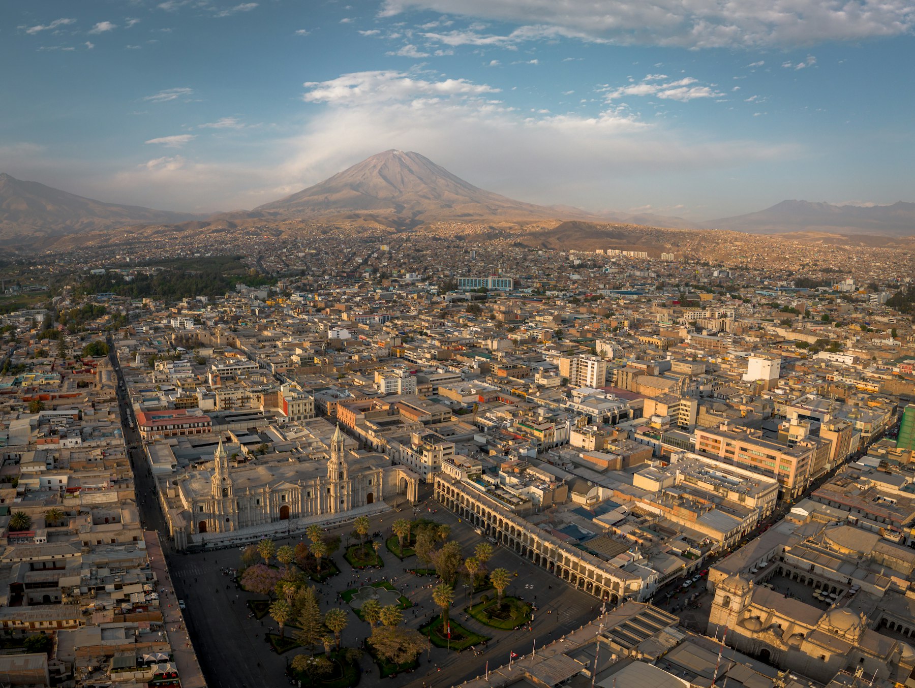 The city of Arequipa spread out below a volcano in southern Peru, the acclimatisation stop that makes a Peru itinerary work