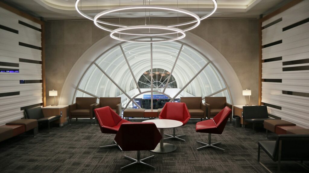 An airport lounge of the kind premium travel cards sell access to