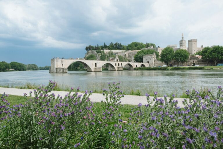 The medieval bridge at Avignon reaching out over the Rhone River in southern France