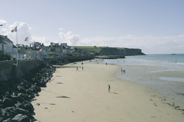 Low tide at Arromanches-les-Bains on the Normandy coast, the downstream end of a Seine river cruise.