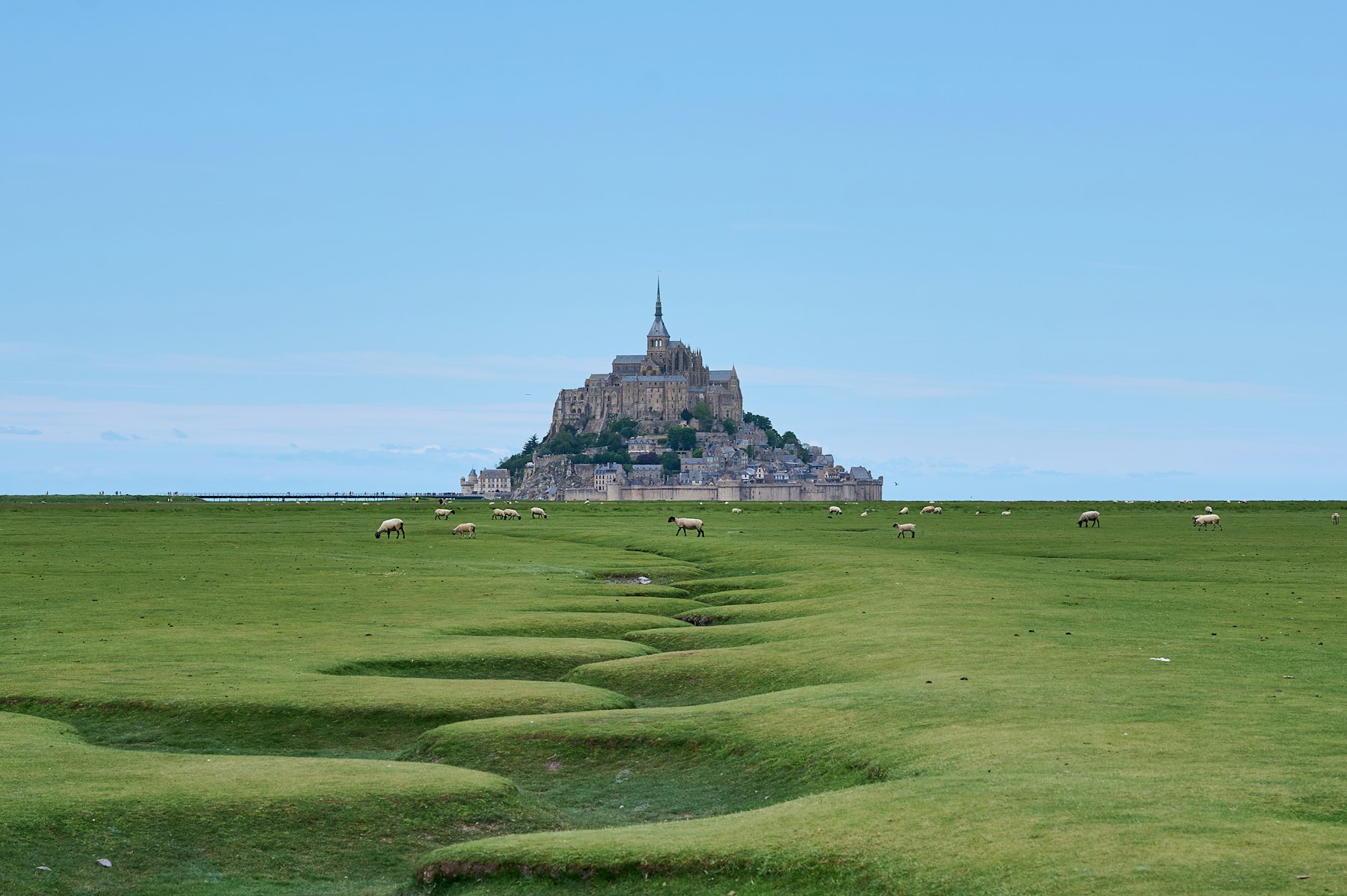 Seine River Cruise: Spend the Week Downstream, Not in Paris 4 Mont-Saint-Michel seen across the grazed salt marshes of its bay, the western excursion from a Seine river cruise.